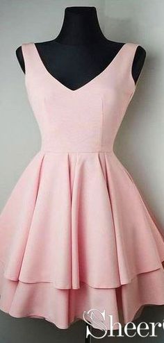 Modest v-neck short homecoming dress.#graduationparty#hoco#prom  #homecomingdresses #homecomingdress #homecoming #hoco2k19 #shortpromdresses #homecomingdressesshort #promdressesshort Fairwell Dresses, Blush Pink Dress Short, Pink Homecoming Dress Short, Occasional Outfits, Pretty Homecoming Dresses, Confirmation Dresses, Little Pink Dress, Homecoming Dress Short, Pink Homecoming