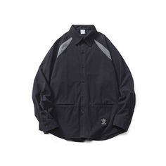 Collared Shirt With Relaxed Fit For Streetwear, Black Button-up Shirt For Streetwear, Oversized Long Sleeve Streetwear Shirt, Urban Collared Tops For Streetwear, Modern Oversized Long Sleeve Shirt, Modern Oversized Black Shirt, Solid Color Button-up Tops For Streetwear, Solid Button-up Tops For Streetwear, Gray Long Sleeve Shirt For Streetwear