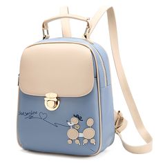 Cute PU Leather Backpacks For Women - Blue Light Blue Large Capacity Backpack, Large Capacity Light Blue Backpack, Cute Rectangular Leather Bag, Light Blue Shoulder Bag For School, Trendy Light Blue Backpack, Casual Light Blue Bags For Students, Casual Light Blue Backpack, Trendy Blue Backpack For Daily Use, Light Blue Large Capacity Bag For Students