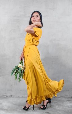 Yellow Bridesmaid Dresses Yellow color wrap dress Maxi Wrap | Etsy Flowy Dresses With Ruffle Hem And Surplice Neckline, Elegant Wrap Dress With Ruffles, Flowy Bridesmaid Dress With Ruffle Hem, Short Sleeve Ruffled Maxi Dress For Bridesmaids, Short Sleeve Maxi Dress With Ruffles For Bridesmaid, Spring Ruched Maxi Wrap Dress, Spring Maxi Ruched Wrap Dress, Spring Maxi Wrap Dress With Ruched Detail, Bridesmaid Dress With Ruffles And Surplice Neckline