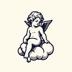 an angel sitting on top of a cloud