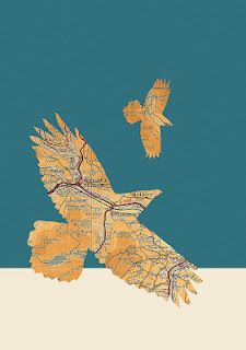 an image of a bird flying over a map