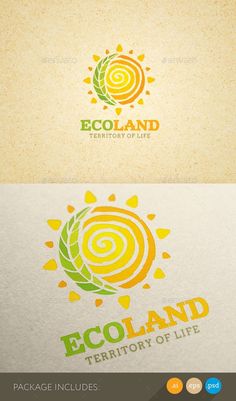 the logo for eco land is shown in three different colors and sizes, including yellow, green