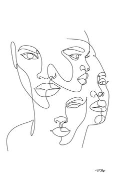 an abstract line drawing of three faces