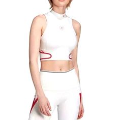 Adidas By Stella Mccartney Truepace Running Crop Top New With Tags Pink And White High Scoop Neck Cut-In Shoulders Front And Back Logo And Reflective Double-Stripe Detail Removable Padding Pullover Style Activity Made For: Running White High Stretch Racerback Top, White High Stretch Racerback Activewear, White Sportswear Yoga Top, High Stretch White Yoga Tops, White Racerback Activewear For Gym, White Fitted Tank Top For Athleisure, White Athleisure Yoga Tops, White Fitted Yoga Tops, Supportive White Gym Top