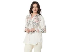 Johnny Was Palladium Blouse - Women's Clothing : Natural : Be a boho chic wearing the Johnny Was Palladium Blouse and look exceptionally classy. Regular fit. Classic collar neckline. Long sleeves construction with buttoned cuffs. Front fabric button closure. Allover eye-catching embroidery. Stepped hem. 100% cotton. Machine washable. Imported. Chic Embroidered Daywear Blouse, Embroidered Bohemian Button-up Blouse, Bohemian Embroidered Button-up Blouse, Chic Embroidered Long Sleeve Shirt, Chic Long Sleeve Embroidered Shirt, Spring Daywear Blouse With Embroidered Cuffs, Chic Long Sleeve Shirt With Floral Embroidery, Spring Blouse With Embroidered Cuffs For Daywear, Embroidered Cuffs Blouse For Spring Daywear