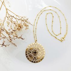 "BIG circle necklace with Filigree Gold medallion | gold rosette necklace | Large dainty Pendant | Boho Jewelry for women| elegant necklace ♡ DESCRIPTION Very elegant, eye catchin necklace with stunning filigree, cut-out round geometric disc hanging on a cute satelite chain . Available as earrings and in sterling silver 925. ♡ DETAILS Disc: 1.18\"\" (3 cm) length : 16.33 inches (41.5 cm) plus extender chain 3 cm Material: 24k gold plated 925 Sterling Silver The jewelry is made entirely of 925 st Delicate Rose Gold Medallion Jewelry, Delicate Medallion Jewelry With Adjustable Chain, Gold Plated Medallion Necklace With Delicate Chain, Bohemian Yellow Gold Medallion Necklaces, Rose Gold Pendant Medallion Necklace As Gift, Rose Gold Medallion Pendant Necklace As Gift, Yellow Gold Bohemian Medallion Necklace, Rose Gold Medallion Necklace With Delicate Chain, Rose Gold Medallion Jewelry With Delicate Chain