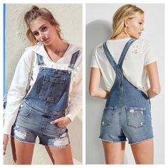 Guess Women's Frayed Denim Shortalls Brand New With Tags! Style: #W91a10d3e20 The Perfect Warm-Weather Outfit, This Pair Of Denim Shortalls Features A Frayed Hem, Distressed Details And Front Pockets. Adjustable Straps. 3.75" Inseam 95% Cotton, 4% Polyester, 1% Spandex Machine Wash Inside Size Tags Are Slashed/Cut To Prevent Stores Returns. Please Check Pictures. Denim Overalls With Frayed Hem In Dark Wash, High Rise Denim Shortalls For Spring, Spring High Rise Medium Wash Shortalls, Casual High-waisted Shortalls With Pockets, Spring High-rise Medium Wash Shortalls, Casual Denim Overalls With Frayed Hem, Casual High Rise Denim Blue Shortalls, Casual High Rise Shortalls For Spring, Casual Denim Blue Overalls With Frayed Hem