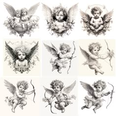 an image of cupid angels with bows and arrows in their hands on white paper