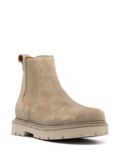 light brown calf suede elasticated side panels pull-tab at the heel round toe slip-on style ankle-length ridged rubber sole Birkenstock Boots, Designer Products, List Ideas, Boot Pumps, Sneaker Wedge, Pump Sandals, Side Panels, Ski Wear, Pull Tab