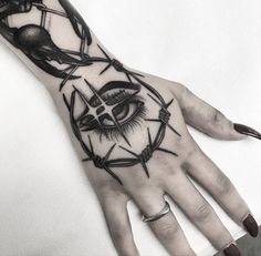 a person's hand with a tattoo on it and an eye in the middle