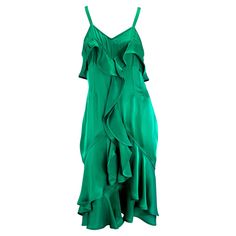 90s Runway Dresses, Green Silk Gown, Silk Gown Dress, Chinoiserie Dress, Tom Ford Runway, Pink Jersey Dress, Silk Dress Design, Julia Stegner, Ruffled Silk Dress