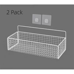 two pack of white wire baskets with the same design on each side and one in front