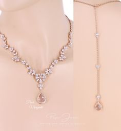 two pictures of the same necklace and one with a diamond drop on it, both in gold