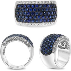 Roman & Jules 14K White Gold Round Sapphire and Diamond Half-Eternity Ring - 1.89 Carat Sapphire, 0.42 Carat Total Diamond Weight Luxury Channel Set Sapphire Ring For Anniversary, Classic Sapphire Ring With Pave Setting, Elegant Blue Diamond Ring With Pave Setting, Formal Sapphire Ring With Pave Setting, Timeless Sapphire Wedding Ring, Classic Sapphire Jewelry With Pave Setting, Elegant Blue Cubic Zirconia Eternity Band, Luxury Sapphire Ring With Cubic Zirconia For Wedding, Luxury Sapphire Wedding Ring With Cubic Zirconia