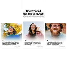 four people with different facial expressions are shown in the same image as well as text that reads see what all the talk is about