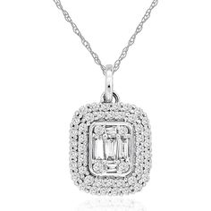 Royal 14K White Gold Diamond Pendant - 0.3 Carat Diamond Emerald Cut Vvs Clarity Diamond Necklace For Anniversary, Emerald Cut Diamond Necklace With Vvs Clarity For Anniversary, Elegant Emerald Cut Diamond Necklace With Prong Setting, Diamond White Necklace With Diamond Accents For Evening, Emerald Cut Cubic Zirconia Diamond Necklace For Anniversary, Fine Jewelry Diamond Necklace For Evening, Diamond White Baguette Cut Diamond Necklace For Anniversary, Evening Brilliant Cut White Gold Diamond Necklace, Brilliant Cut White Gold Diamond Necklace For Evening