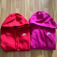 Nwot Nike Sportswear Club Fleece Hoodie Size: Xs And Unisex (Fits Men And Women) Quantity: I Am Selling Both As One Unit Colors: University Red And Fireberry Product Info: Club Fleece Sweatshirts, Universally Loved For Their Coziness And Consistency, Are For Everyone. A Cold-Weather Essential, This Easy-To-Layer Hoodie Is A Go-To Whether You're Pairing It With Your Favorite Jacket Or Wearing It Around The House. * Shown: University Red/White * Style: Dq5793-657 Benefits * Our Best-Selling Fleece Women's Hoodies And Sweatshirts, Hot Pink Nike Hoodie, Nike Women Clothes, Nike Hoodie Aesthetic, Red Nike Sweatshirt, Pink Nike Hoodie, Nike Zip Hoodie, Nike Fleece Hoodie, Hoodies Pink