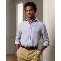 This Purple Label shirt imparts an elegant ease with its lightweight Italian linen and genuine mother-of-pearl buttons. It is offered in beautiful soft shades that were custom-developed in the season’s color palette. Luxury Buttoned Shirt For Spring, Elegant Linen Tops With Buttons, Elegant Formal Linen Tops, Luxury Spring Shirt With Button Closure, Elegant Linen Tops With Button Closure, Classic Linen Shirt For Formal Occasions, Classic Linen Formal Shirt, Classic Linen Shirt For Semi-formal Occasions, Classic Formal Linen Shirt