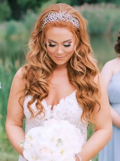 Ellee Real Bride Adorned with BRIELLE Swarovski Bridal Headpiece With Stunning Shine Blonde Bridal Hair, Bridal Hair Down, Half Up Half Down Hairstyle, Down Hairstyle, Wedding Hair Half, Wedding Hair Headband, Tiara Wedding, Hair Headband, Princess Tiara