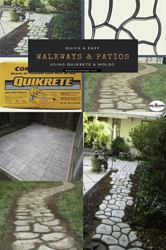 several pictures of walkways and patios in different stages of being used for landscaping