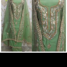 Unstitched Cotton Suit With Gotta Patti Work Color - Mehendi Fitted Unstitched Suit With Dabka Work For Summer, Elegant Unstitched Summer Suit With Resham Embroidery, Elegant Summer Salwar Kameez With Mirror Work, Elegant Mirror Work Salwar Kameez For Summer, Elegant Handwork Lawn Suit For Wedding, Elegant Summer Festive Unstitched Suit, Elegant Wedding Lawn Suit With Handwork, Fitted Traditional Unstitched Suit For Summer, Elegant Lawn Suit With Handwork For Wedding