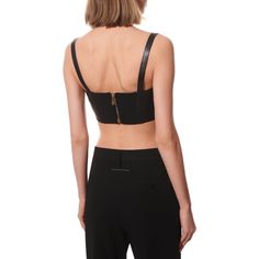 This bustier top from Versace is made from smooth lamb leather. It has shaped cups and Medusa hardware detailing on the shoulder straps.Padded topPadded cupsZipped backFittedCroppedMaterial: 100% lamb leatherMaterial II: 86% viscose, 10% polyamide, 4% elastaneLining: 75% acetate, 25% silkDo not cleanTrue to sizeMade in Italy Chic Leather Corset For Party, Chic Evening Crop Top With Adjustable Straps, Chic Leather Party Corset, Versace Crop Top Outfit, Chic Leather Crop Top, Fitted Leather Crop Top For Night Out, Luxury Fitted Black Crop Top, Sleek Black Leather Top, Fitted Leather Crop Top