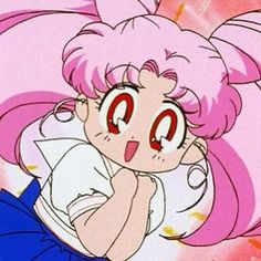 an anime character with pink hair and big eyes