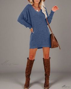 Elluis - Classy Long Sleeve Sweater Dress for a Chic Casual Look Long Sleeve Solid Color Mini Dress For Fall, Casual Long Sleeve Sweater Dress, Casual Long Sleeve Solid Sweater Dress, Long Sleeve Solid Color Sweater Dress For Spring, Oversized Long Sleeve Mini Dress For Spring, Casual Long Sleeve Sweater Dress For Spring, Solid Color Long Sleeve Sweater Dress For Spring, Non-stretch Long Sleeve Mini Dress In Solid Color, Casual Non-stretch Long Sleeve Sweater Dress