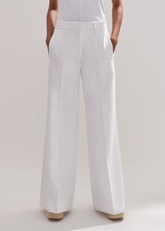 Tux Wide-Leg Pant | ME+EM Elegant Semi-formal Pantsuit With Pressed Crease, Tailored White Wide Leg Pants With Pressed Crease, Modern Tailored Structured Pants, Classic Structured Pantsuit With Pressed Crease, Tailored Structured Evening Pants, Tailored Structured Pants For Evening, Tailored Pants For Evening, Tailored Luxury Structured Pantsuit, Formal Wide-leg Pants With Structured Boning