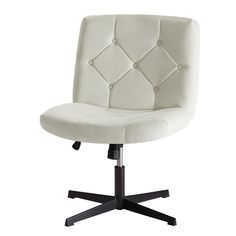 a white office chair sitting on top of a metal base