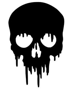 a black and white silhouette of a skull with dripping paint on it's face