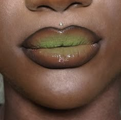 Green Lipstick Aesthetic, Green Monochromatic Makeup, Brown Lip Combo, Green Lipstick, Green Lips, Future Aesthetic, Lip Combos, Green Makeup