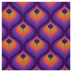 an abstract pattern in purple, orange and pink with the words retro style 60's pattern fabric by the moog squad