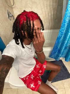 2 Color Dyed Locs, Skunk Hair Dreads, Color Dreads Men, Reverse Ombre Locs Men, Burgundy Dreads Men, Ombre Locs Men, Dreads Dye Ideas, Color Dreads Black Man, Root Dyed Locs