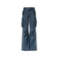 IFIK Retro Wash Denim Wide-Leg Cargo Pants Blue  Size Chart ( in CM )   Hip Waist  Length  XS 96 68 103 S 100 70 105 M 104 74 107 L 108 78 109    Model is 170cm/45kg wearing S Pants Blue, Fashion Gallery, Wide Leg Denim, Waist Length, Buy Vintage, Denim Wash, Denim Pants, Cargo Pants, Denim Jeans