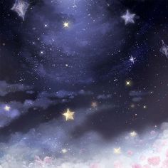 the night sky is filled with stars and clouds