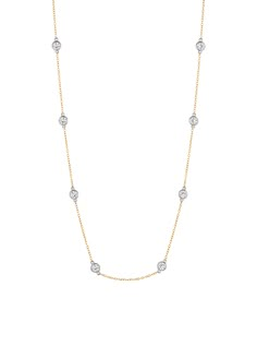 CLEMENCE, 8 STONE TWO-TONE STRAND NECKLACE, GOLD AND SILVER