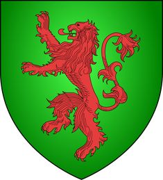 a green and red shield with a lion on it