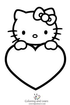 a hello kitty coloring page with a heart in the shape of a heart and an image of