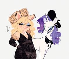 a drawing of a woman and a cat on a white background, one with blue eyes the other has purple hair