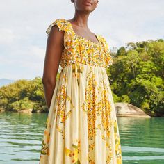 This Dress Features An Easy Fit, Flowy Skirt And Pendants At Bodice For That Unique Touch You Love. Pairs Well With Fresh Sandals, Necklaces, And With The Breeze! New - Never Worn Ships Immediately After Purchase Yellow Square Neck Summer Midi Dress, Yellow Square Neck Sundress For Spring, Yellow Floral Print Dress With Square Neck, Yellow Sundress With Square Neck For Spring, Yellow Square Neck Day Dress, Yellow Casual Square Neck Dress, Yellow Square Neck Sundress, Yellow Square Neck Dress For Spring, Yellow Square Neck Summer Sundress