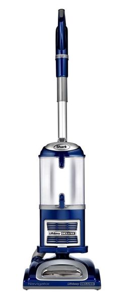 a blue and silver vacuum on a white background