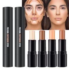 PRICES MAY VARY. 💎[4 Color Cream Contour Stick Makeup] -This Countour highlight stick has a silky, lightweight, buttery smooth formula that blends seamlessly onto your skin! Cream Bronzer Stick - Incredibly creamy and soft texture combines the features of a powder and butter bronzer; that smooth skin texture brightens skin tone and delivers a gorgeous bronze finish.The makeup contour and makeup highlighter create the illusion of a sculpted, defined face in no time. 💎［Brightens & Shades］It's 4 Contour Application, Defined Face, Cute Makeup Brushes, Contour Sticks, Cream Contour Stick, Cream Contour Palette, Contouring For Beginners, Highlight Stick, Bronzer Stick