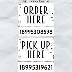 two signs that say order here, pick up here and 9999962