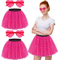 PRICES MAY VARY. Complete and Stylish Set: this women's tutu skirts and heart glasses set offers a complete and stylish ensemble that includes 2 tutu skirts for women and 2 heart shaped sunglasses in rose red; The tutu skirt has black elastic waist and contains sequins such as stars and moons, which are shinning and very eye catching; This set is ideal for those who want to keep in style and stand out at parties or special occasions; It is also very suitable as a gift for friends and family Prop Tutu Skirts For Women, 80s Dress Up, Tutu Skirt Women, Stars And Moons, Tutu Skirts, Heart Glasses, Tulle Tutu Skirt, Sequin Blouse, Shaped Sunglasses