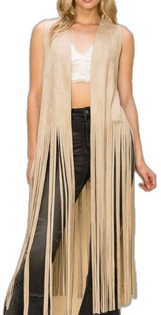 Trendy Summer Outerwear With Fringe, Trendy Summer Fringe Outerwear, Sleeveless Festival Outerwear, Chic Fringe Outerwear For Festivals, Chic Festival Outerwear With Fringe, Chic Fitted Outerwear For Festivals, Chic Fitted Festival Outerwear, Beige Festival Outerwear For Spring, Beige Spring Festival Outerwear