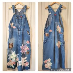 Vintage Workwear Dickies Overalls Converted Into A Dress. Thoughtfully Embellished With Handmade Appliqus And Patches All From Upcycled Vintage Materials. Fits A Size Small - Medium Actual Measurements: Waist (Across Banded Middle) 22" Length (From Top Of The Bib To Hem) 48" Straps Are Adjustable Overall Patches, Quilt Overalls, Painting Overalls, Upcycled Denim Fashion, Dickies Dress, Teacher Core