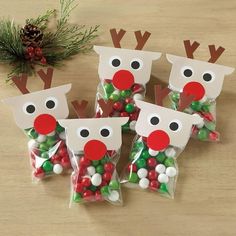 christmas candy bags with reindeer faces on them