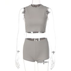 Women Two Piece Set Summer Solid Sleeveless Crop Top and Shorts Fitness Matching Sets Ladies Tracksuits Streetwear Ladies Tracksuits, Outfits Sleeveless, Two Piece Short Set, Shorts Sets, High Waist Shorts, Crop Top And Shorts, Short Sleeve Cropped Top, Friends Fashion, Sleeveless Crop Top